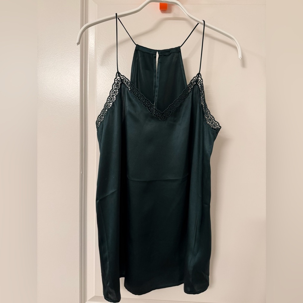 Express Dark Green Satin Lace-Trim Cami - Picture 2 of 5